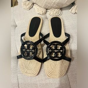 Tory Burch Women's Bombe Miller Leather Espadrille Slides 9 1/2